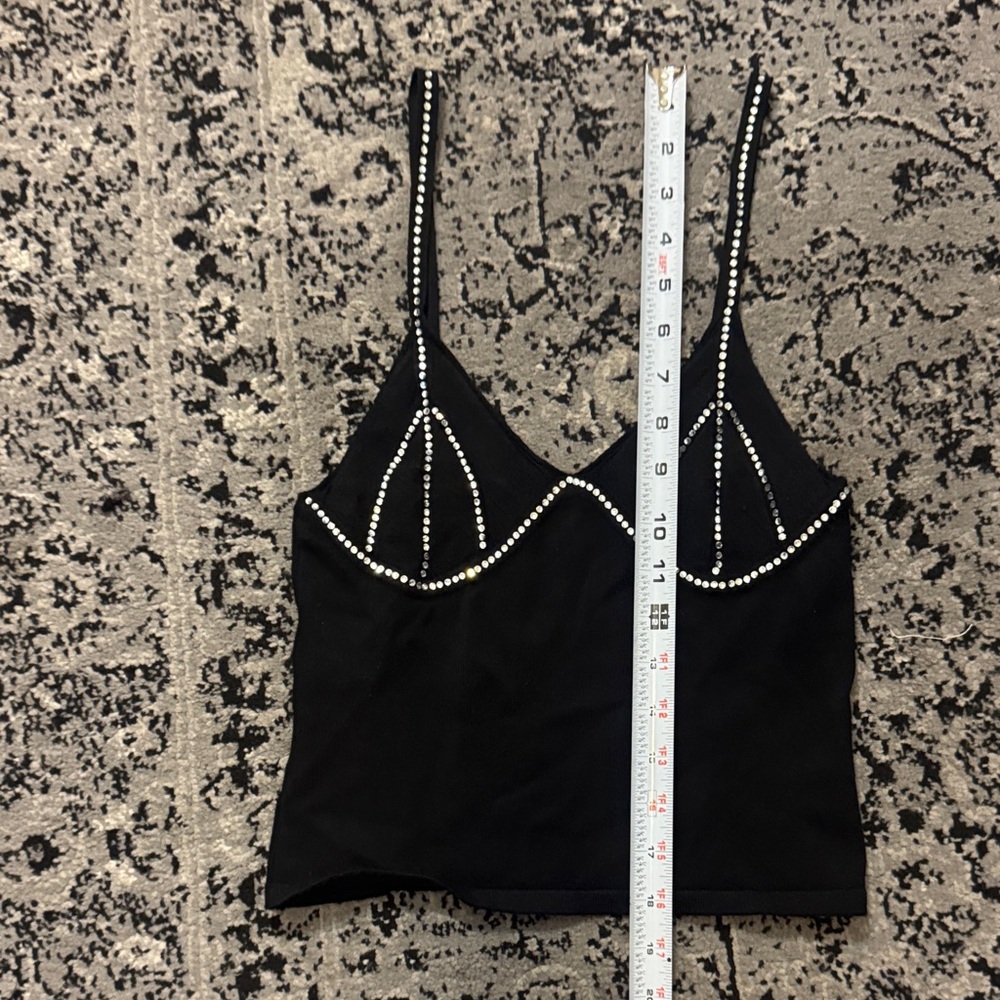 Black Rhinestone detailed soft knit Crop Top - Picture 3 of 6